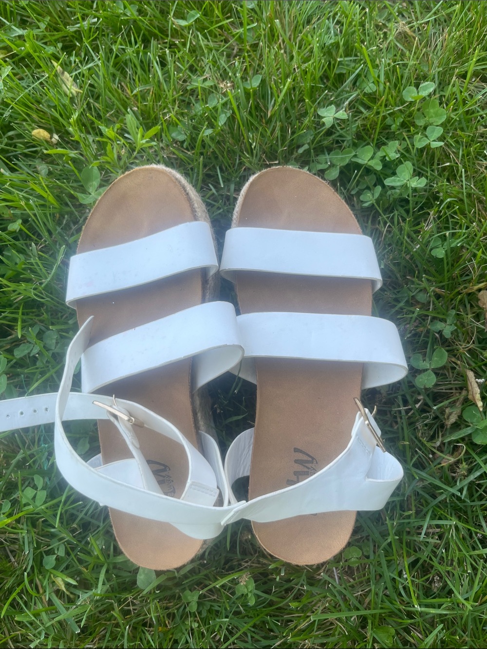 by the way. White Triple-Strap Ankle Sandals